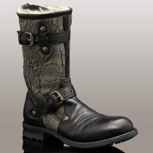 UGG Black Floral Lace Design Leather Boots Size 9